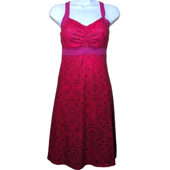 Prana Pink Maroon Mauve Purple Pattern Sporty Women's Small Dress Strap Short - Picture 1 of 11
